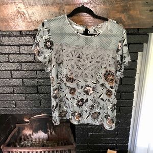 Floral Blouse with Mesh Neck